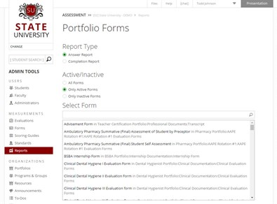 Portfolio Forms Report Options